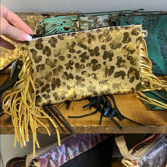 Handmade Gold Leopard Hair on Hide Leather Clutch - Picture 2 of 4